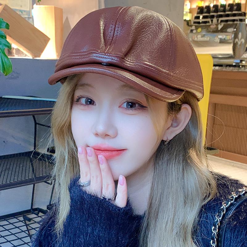 PU кожаная шляпа вперед детский темперамент универсальный показывать лицо маленький весна и осень путешествия уличная мода тренд берет