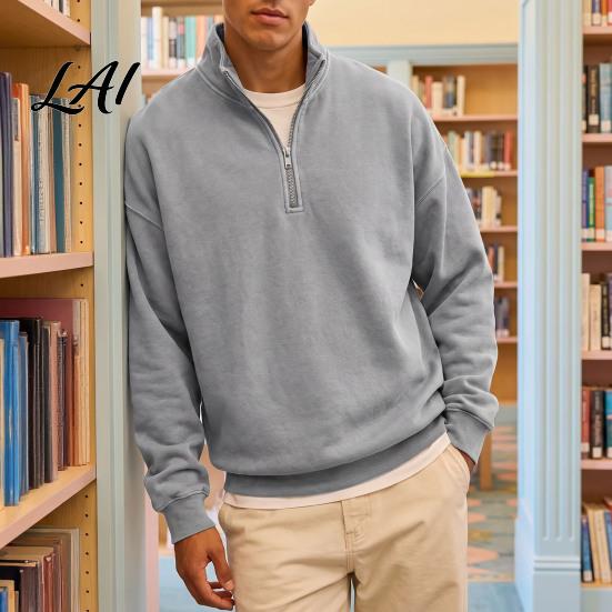 Versatile Outdoor Apparel Men Quarter Zipper Pullover Tops Lightweight Stand Collar Sweatshirt Breathable Long Sleeve Casual Athletic Sporty