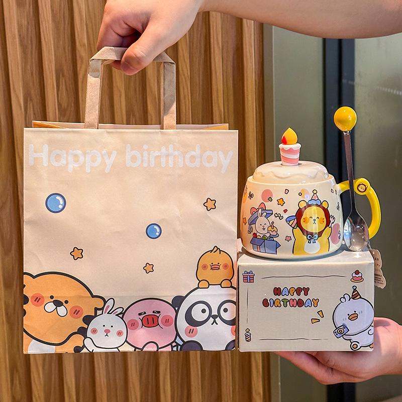 Креативная и милая мультяшная чашка для воды для пары, высококачественная керамическая кружка с крышкой, подарок на день рождения, сувенир