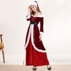 Women Christmas Dress Santa Cosplay Off Shoulder Color Matching Retro Yoyal Style