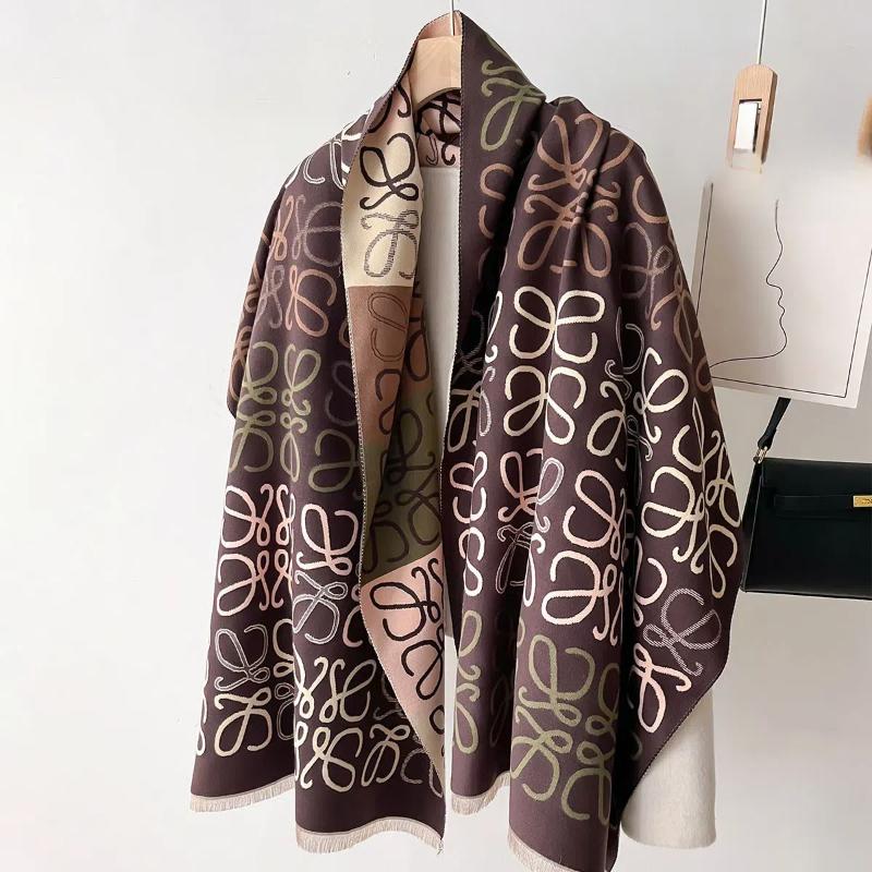 2024 Новый осенне-зимний женский теплый цветочный шарф с геометрическим узором, клетчатый двухсторонний жаккардовый шарф с имитацией кашемира