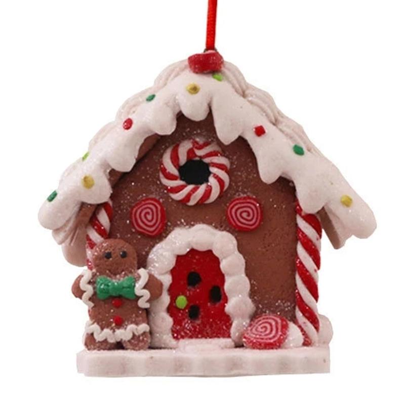 Christmas Theme LED Pendant Gingerbread Light House Soft Pottery Hanging Tree Home New Year Party Decoration
