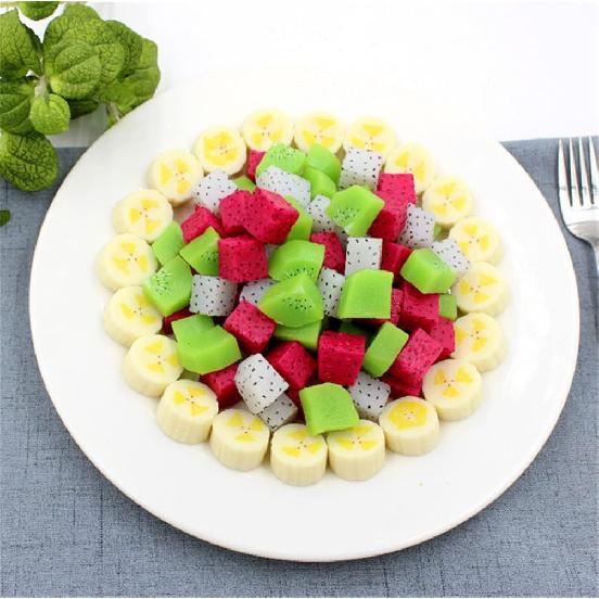 Avivilea Fake Fruit Slices Simulation Banana Slice Artificial Banana Blocks for Home Table Cabinet Display Decor 10Pcs (Yellow), 1inch