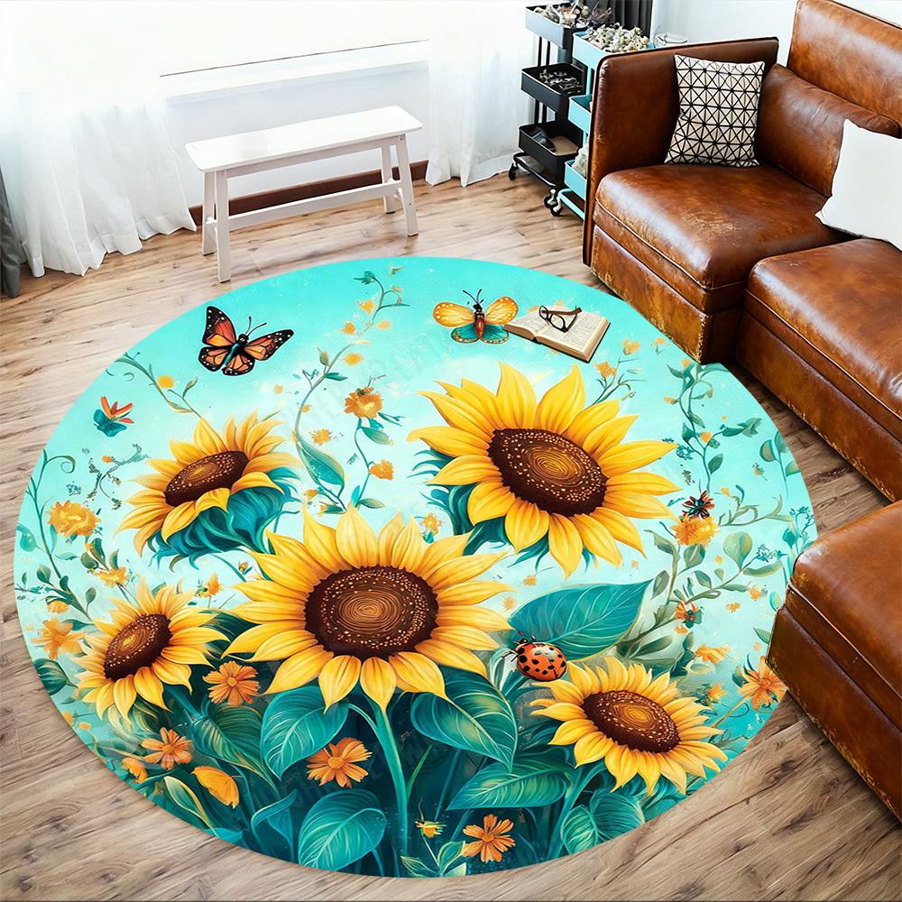 1PC sunflowers butterflies Office Round Area Rug, Under Office Chairs Bedroom Living Room Home Decor, Carpet for Office -1110095