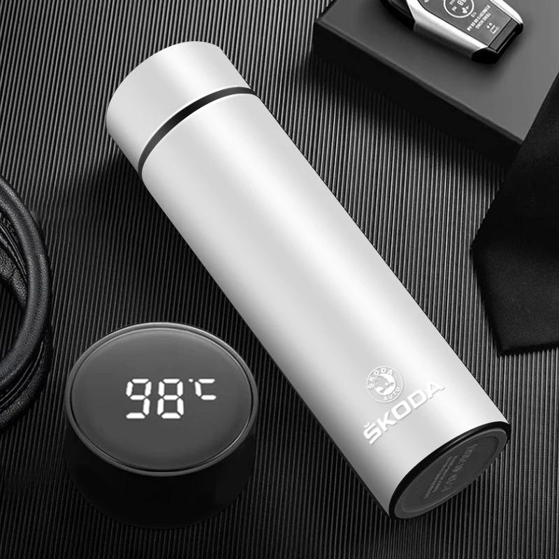 500ml Car Smart Thermos Mug Stainless Steel ulated Water Bottle For Skoda Octavia Superb Rapid Kodiaq Karoq Fabia Kamiq Enyaq
