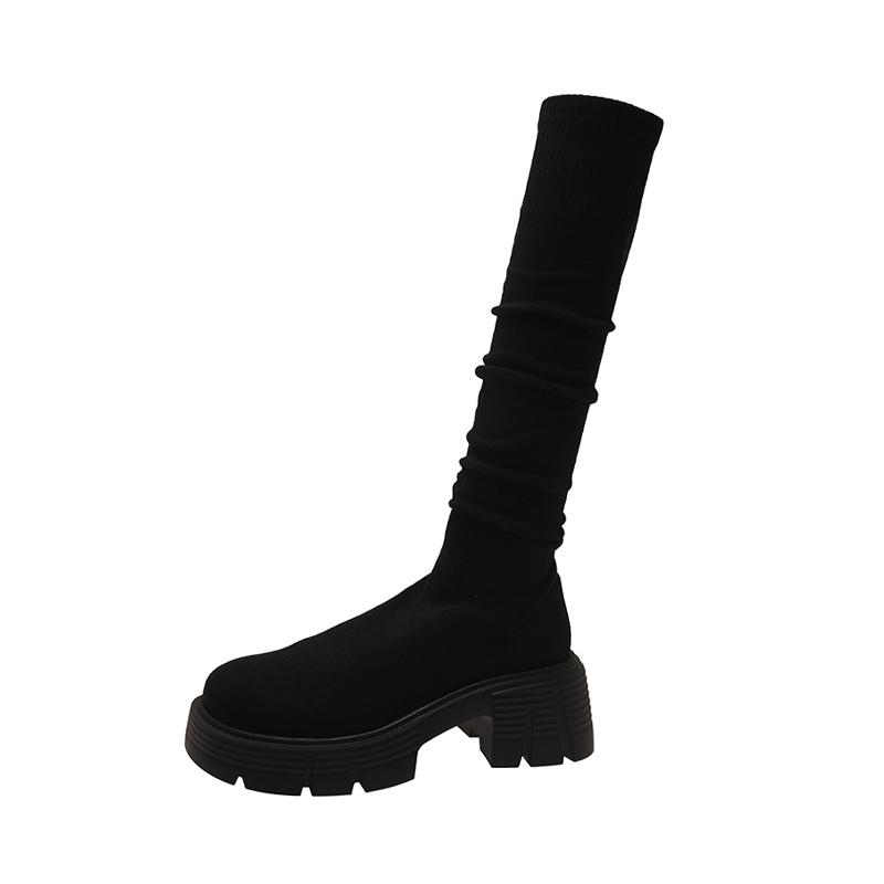 Модные женские высокие сапоги на платформе, дизайнерские зимние туфли, ботфорты-носки, модные ботинки челси 2025, новые, уютные, для платья, ботинки женские