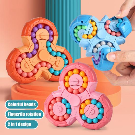 Colorful Bean Fidget Spinner Toy 2-In-1 Rotating Bean Cube Gyro Stress Anxiety Relief Fingertip Spinning Sensory Toy Kids Adults Party Favors