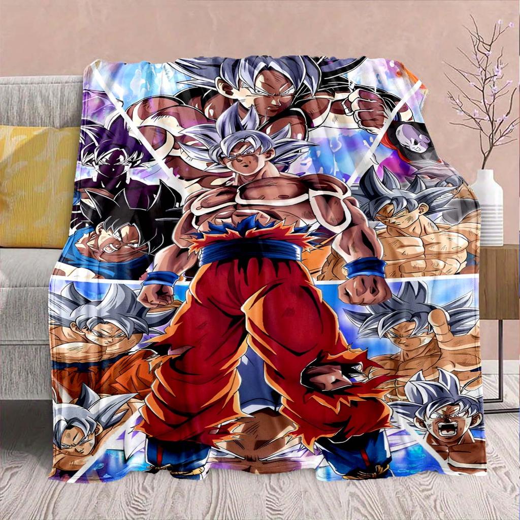 Фланелевое одеяло из аниме Dragon Ball - Мягкое, теплое, идеально подходит для дивана, постельного белья, кемпинга, путешествий, офиса, домашнего декора -QJY