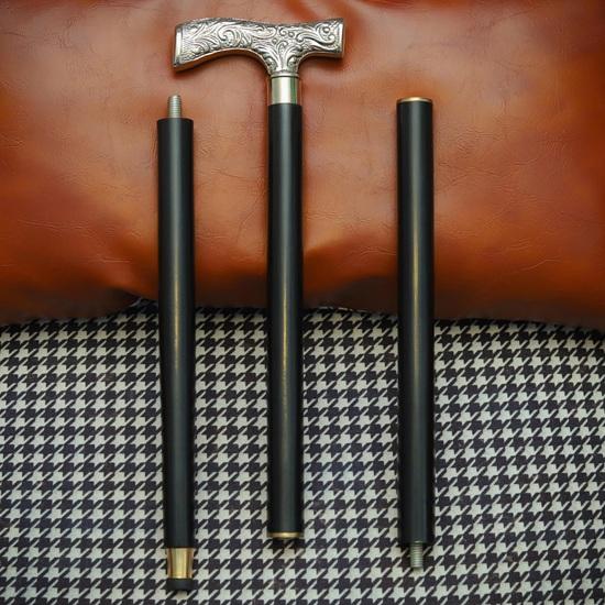 93.98 Cm Engraved Silver Handle Walking Cane Black Wooden Support Stick Handmade Elegant Walking Aid Formal Gentlemen’s Cane