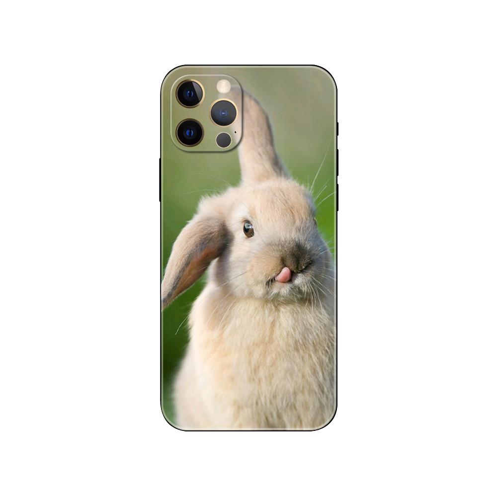 Чехол для телефона с милым белым кроликом для iPhone 5 5S 2020se 6 6s 7 8 plus x 10 XR XS 11 12 13 mini pro MAX, черная задняя крышка из ТПУ