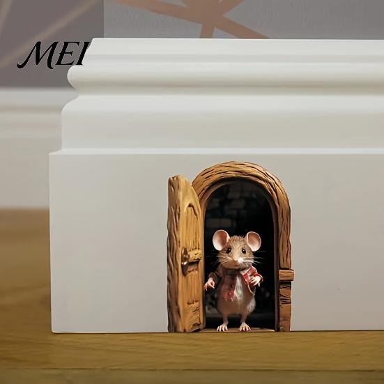 DIY Home Wall Accents Christmas Cute Mouse Break?Through Decals, 3D Hole Self?Adhesive Self Adhesive Decals Stickers, Decor for Living Room