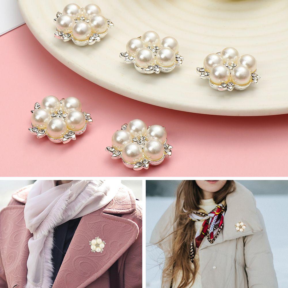 5Pcs DIY Hairpin Bag Pearl Flower Buttons Sewing Buttons Crystal Glass Stone Rhinestone Buttons