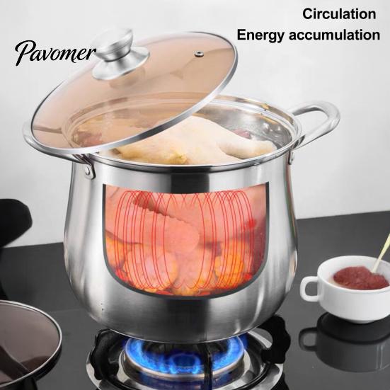 Gas Stove Safe Cooking Pot Extra Tall Stainless Steel Soup with Lid, Durable Kitchen Large for Stewing Cookware Anti-Scalding Handles, Capacity