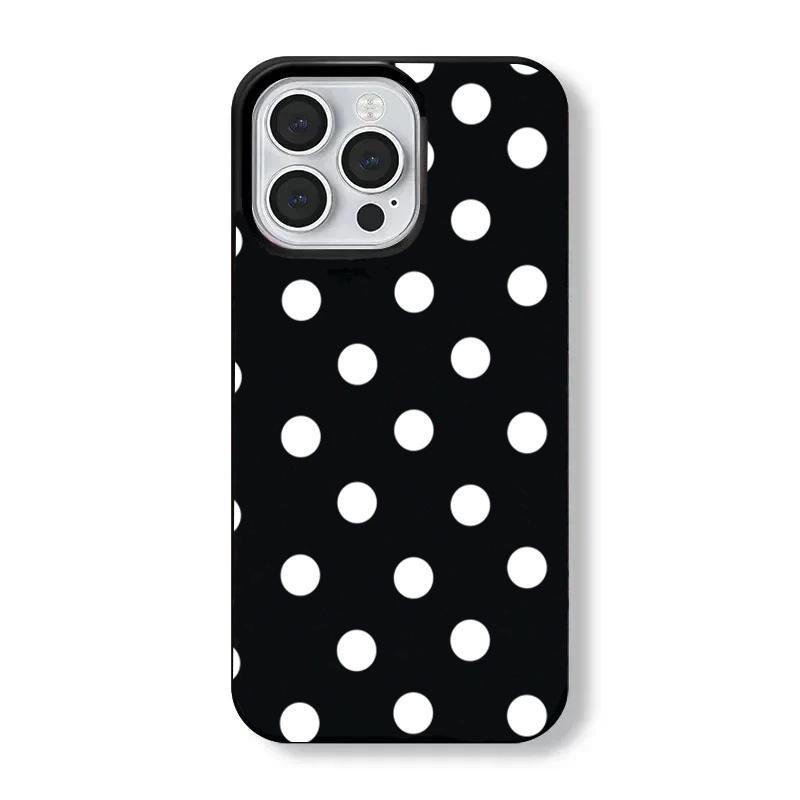 INS Черный чехол для телефона с принтом в горошек Для iPhone 16 15 14 13 12 11 Pro Max XR XS Max 7 8 Plus MINI Креативная черная крышка