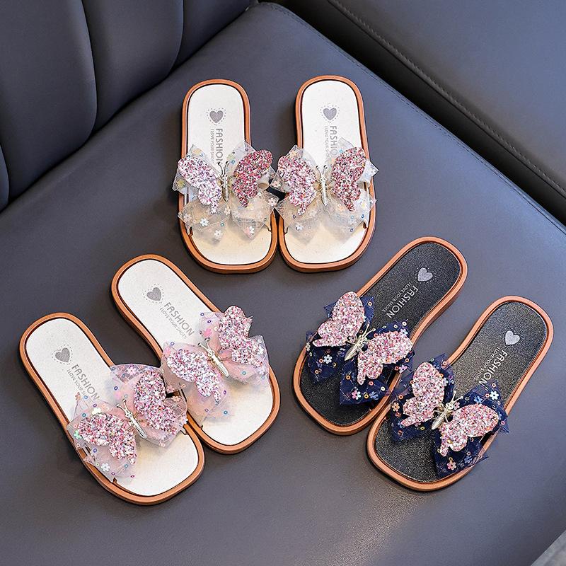 Lively Butterfly Kids' Non-slip Summer Slippers - Soft Sole, Cute One-Strap Design for Indoor/Outdoor Use