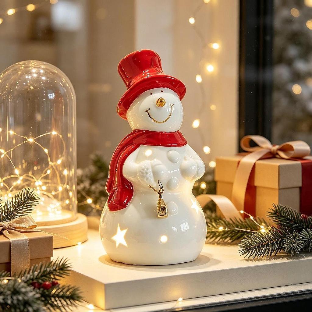Ceramic Snowman Figurine Christmas Gift for Festive Cabinet Decoration