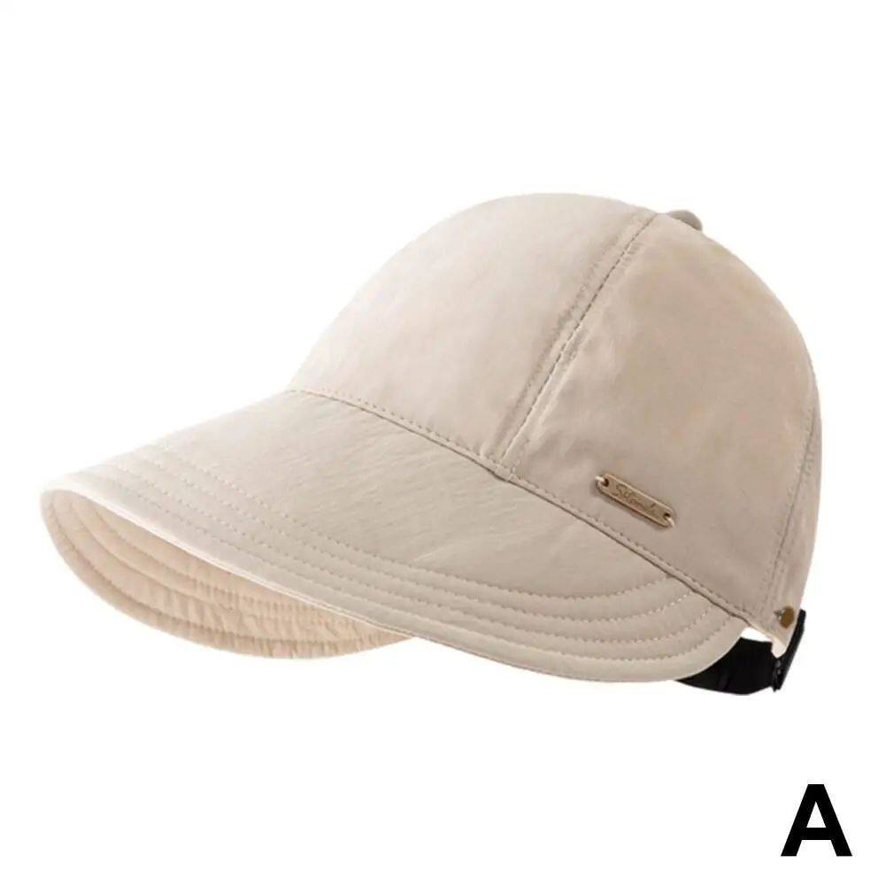 Korean Style Wide Brim Baseball Cap for Women, Adjustable Metal Tag Sun Hat, Casual UV Protection Face Shading Cap for Daily
