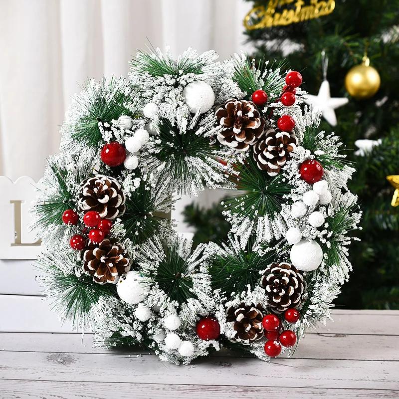 Red Christmas Wreath PVC Artificial Greenery Christmas Garland Window Door Wall Hanging Ornament Decorations Holiday Decor Gifts