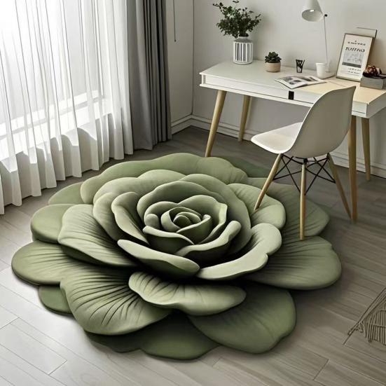 Floral Plush Floor Mat Non-Slip Absorbent Diatomaceous Earth Rug 3D Visual Flower