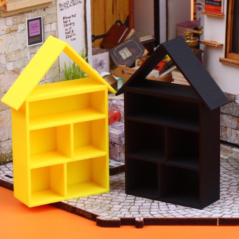 Miniature House Shaped Display Shelf Dollhouse Storage Cabinet Model Ornament Cute Design for Kids Room Decor DIY Dollhouse Build