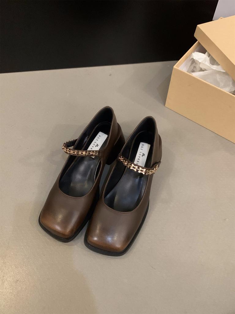 Туфли на толстом каблуке, черные туфли Мэри Джейн из кожи, женские туфли 2024 года, новые весенние, осенние и зимние французские вечерние туфли