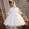 White Puffy Princess Dress & Shawl for Children - Formal Piano Performance Attire