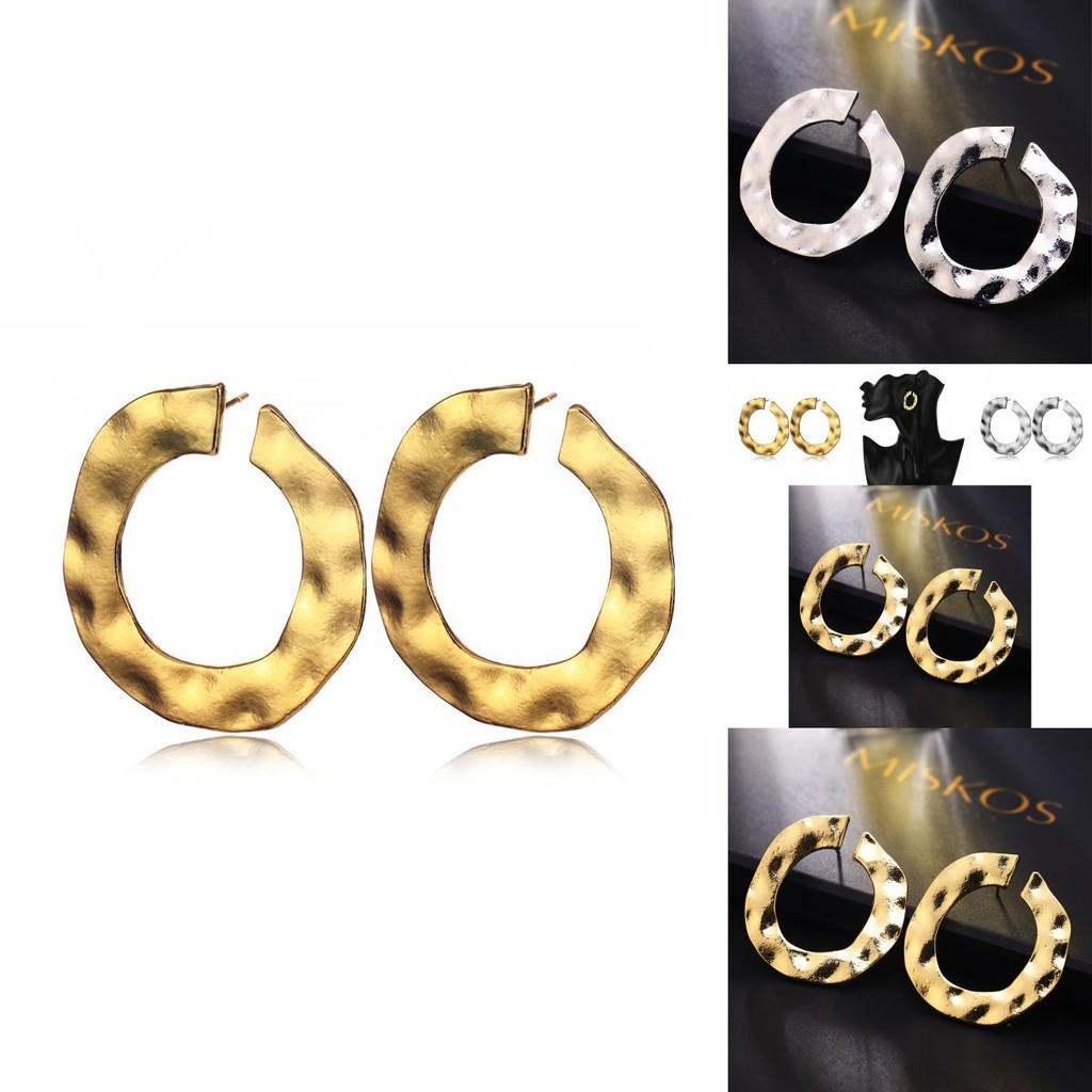 Popular Women's Alloy Round Hoop Earrings With Geometric Elements Gold And Silver