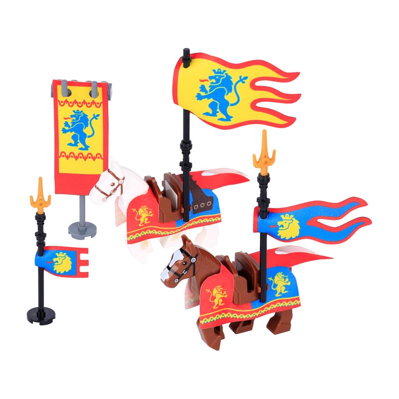 Средневековая Военная Война Армия Замок Рыцарь Солдат Фигурки Строительные Блоки Оружие Плащ Шлем Наплечник Флаг Воин Щит