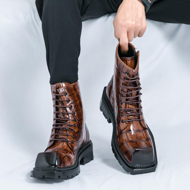 Деловые мужские кожаные ботинки челси темно-коричневые на шнуровке удобные на толстой подошве противоскользящие высокие брендовые ботинки рабочие ботинки мужские