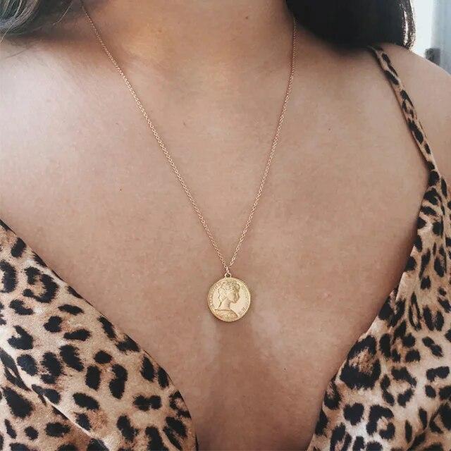 Панк Винтаж Змея Подвеска Ожерелье Для Женщин Хип-Хоп Золотой Цвет Многослойная Коренастая Цепочка Портрет Монета Ожерелье Модные Ювелирные Изделия