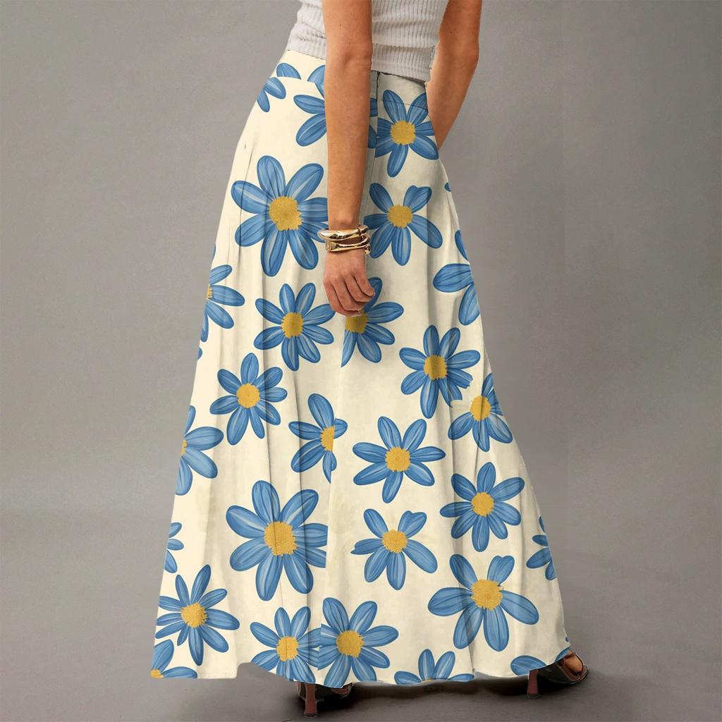 Женская повседневная складная юбка макси с цветочным принтом, высокой талией и карманом, с драпировкой