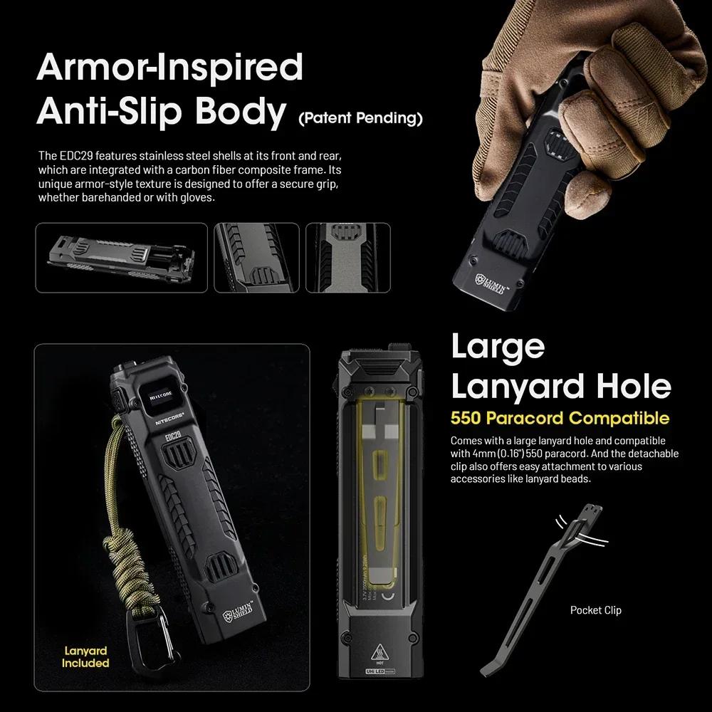 Original NITECORE EDC29 Flashlight Portable Light Pocket Light EDC Key Light Keychain Flashlight Camping Torch Hiking Lantern