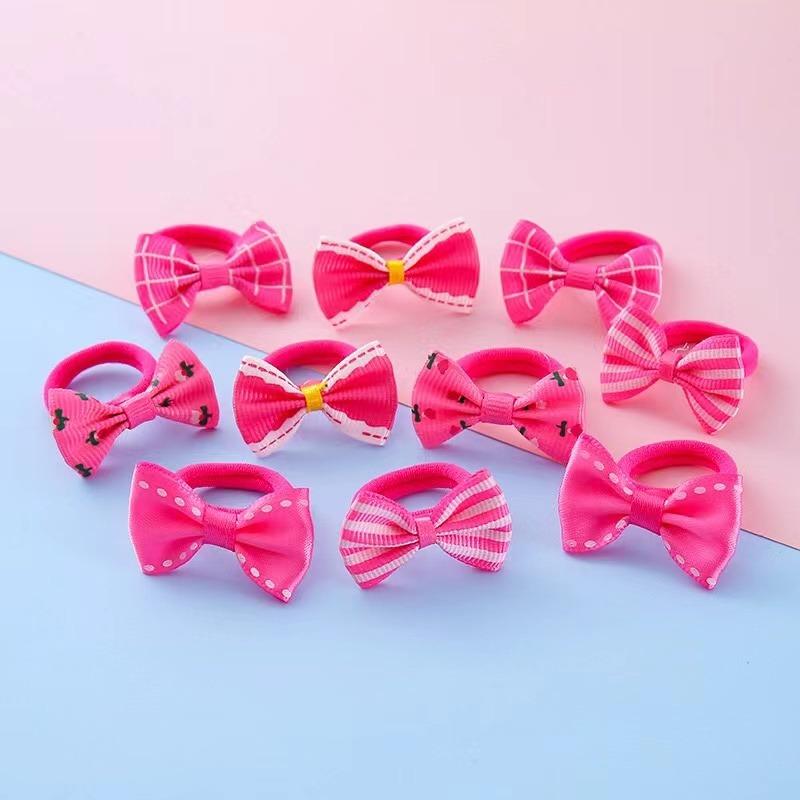 10 Pcs of Candy Colored Rubber Bands Children's Bow Hair Rings New Colored Non Damaging Hair Headbands Girl Tie Hair Towel Rings