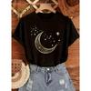 Women'S Elegant Moon  Stars Print T-Shirt  Casual Short Sleeve Crew Neck Top for Spring Summer Golden Print Top Comfortable Fit