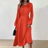 Women's Autumn And Winter Casual Fashion Round Neck Long Sleeve Solid Color Long Dress