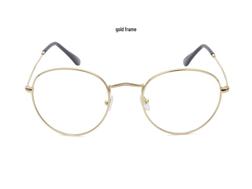 Retro Metal Round Patterned Edge Eyeglasses 3447 - Trendy Harajuku-Inspired Plano Glasses