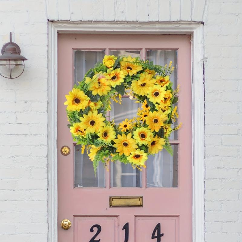 Artificial Sunflowers Wreath for Front Door Farmhouses Wedding Holiday Decorations, Front Door Wreath Spring Wreath