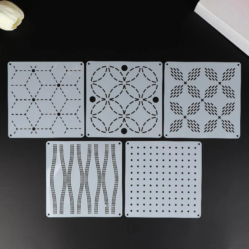 9/32 шт. Квадратный шаблон для вышивки сашико DIY Геометрический пэчворк Трафарет Многоразовый ПЭТ-трафарет Ручная вышивка Поделка