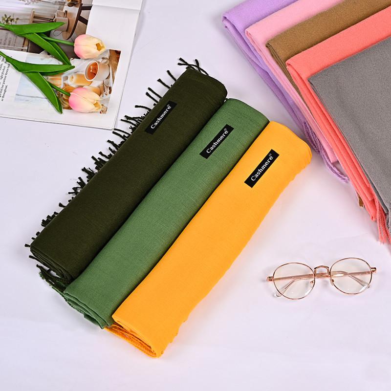 2025 Autumn/Winter Solid Color Imitation Cashmere Mid-Length Warm Tassel Scarf - Japanese & Korean Sweet Fashion