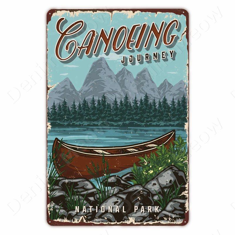Hisun Tin Sign Camping Family Tin Sign Fishing Vintage Metal Tin Signs for Club Outdoor Hiking Wall Decorative Adventure Explore Retro Plaque