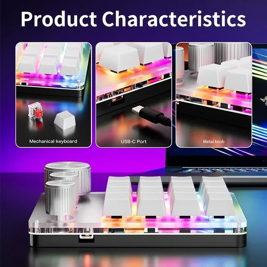 One-handed Mechanical Keyboard 16 Keys 3 Mode Macro Mechanical Keyboard Portable USB RGB Gaming Custom Programming Knob