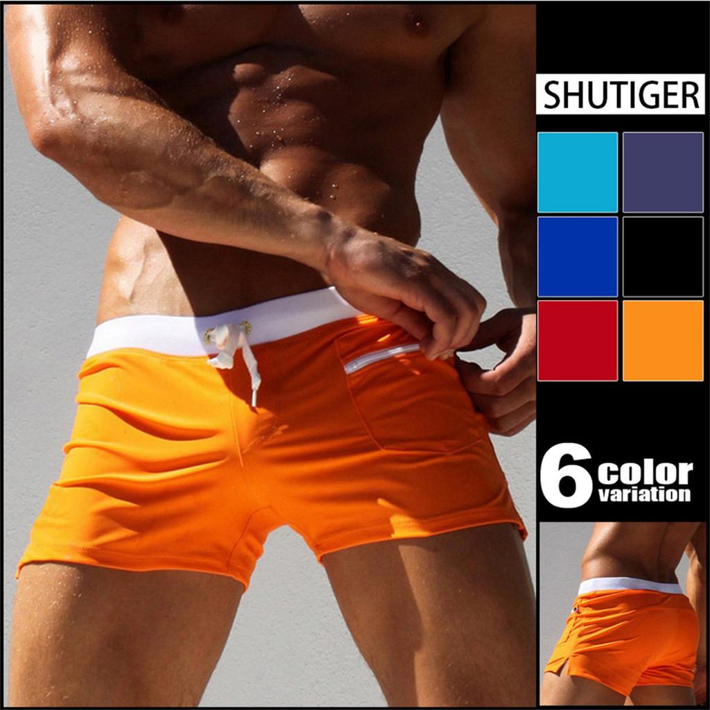 Men's Swim Trunks Men's Swim Trunks Fashion SwimsuitPocket Zipper Design Beach Swimsuit Boxer Shorts