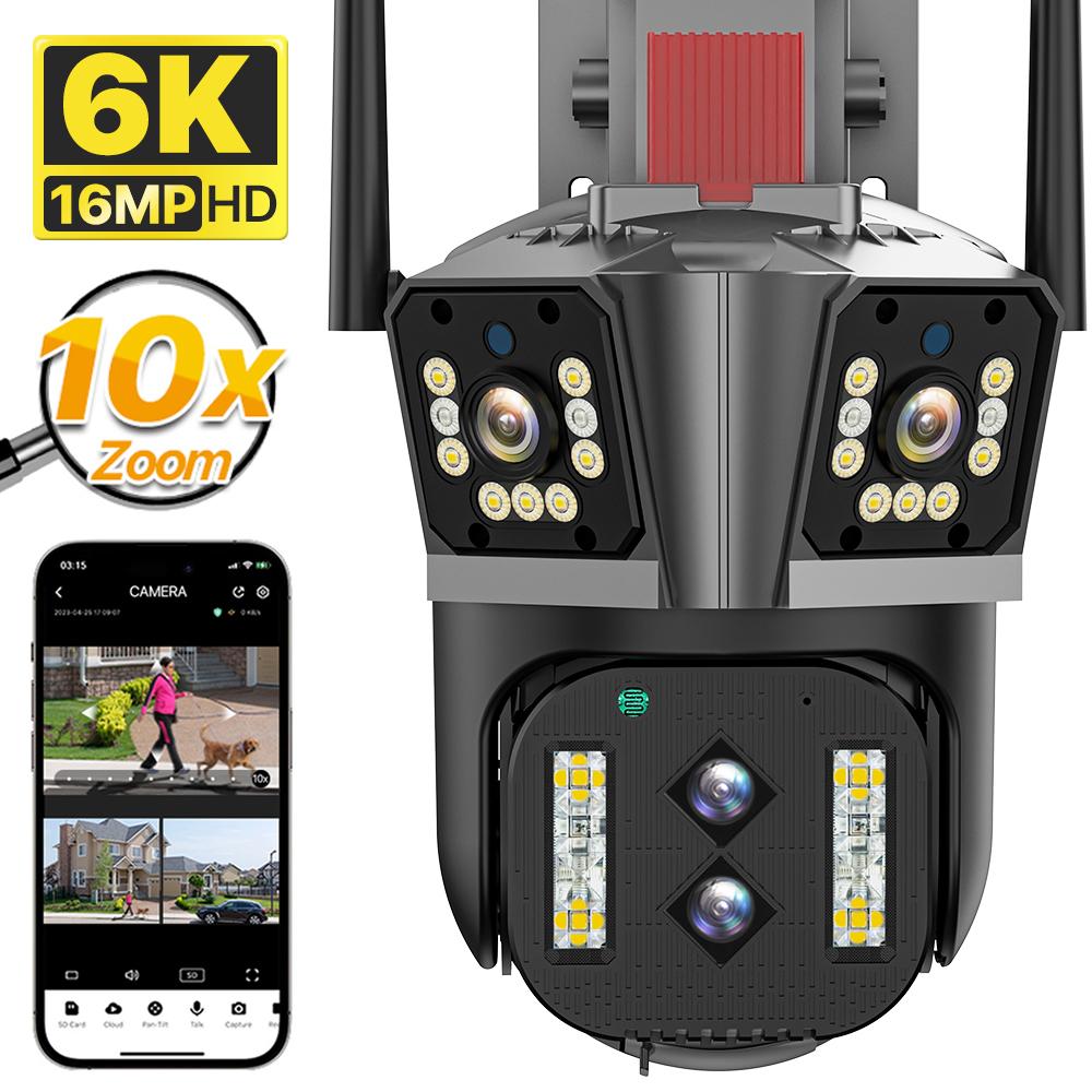 4K HD WIFI IP-камера 16MP 10X гибридный зум PTZ-камера с автоматическим отслеживанием уличная камера с четырьмя объективами и тремя экранами, камера наблюдения 4K