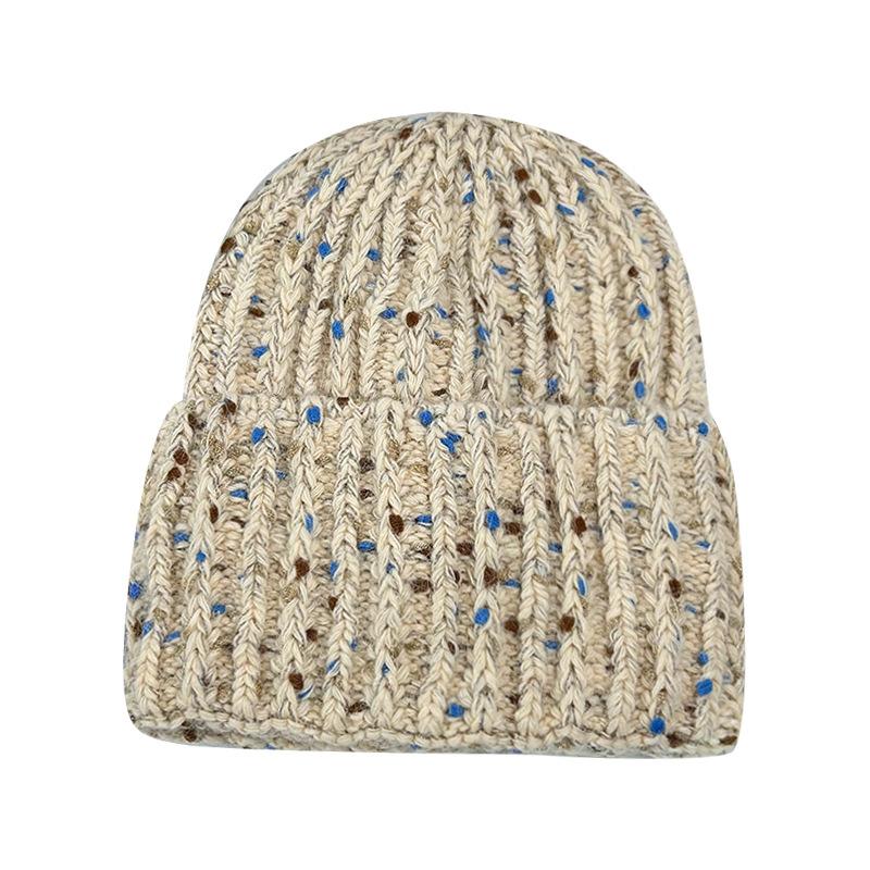 Snowflake point flanged wool hat women's autumn and winter warm knitted hat vertical strip headgear versatile cold hat