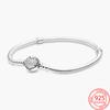 Fine 925 Sterling Silver Moments Sparkling Pavé Heart-shaped Cuff Bracelet for Ladies Exquisite Gift DIY Charm Bracelet