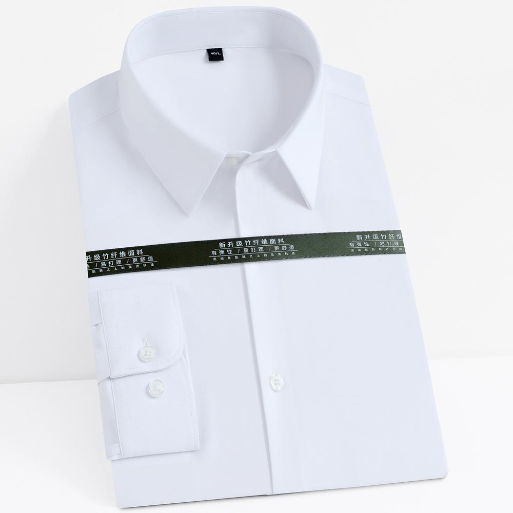 Мужская эластичная рубашка из бамбукового волокна классического кроя с длинным рукавом однотонная на пуговицах - Формальная одежда для зрелых мужчин - Идеально подходит для всех сезонов