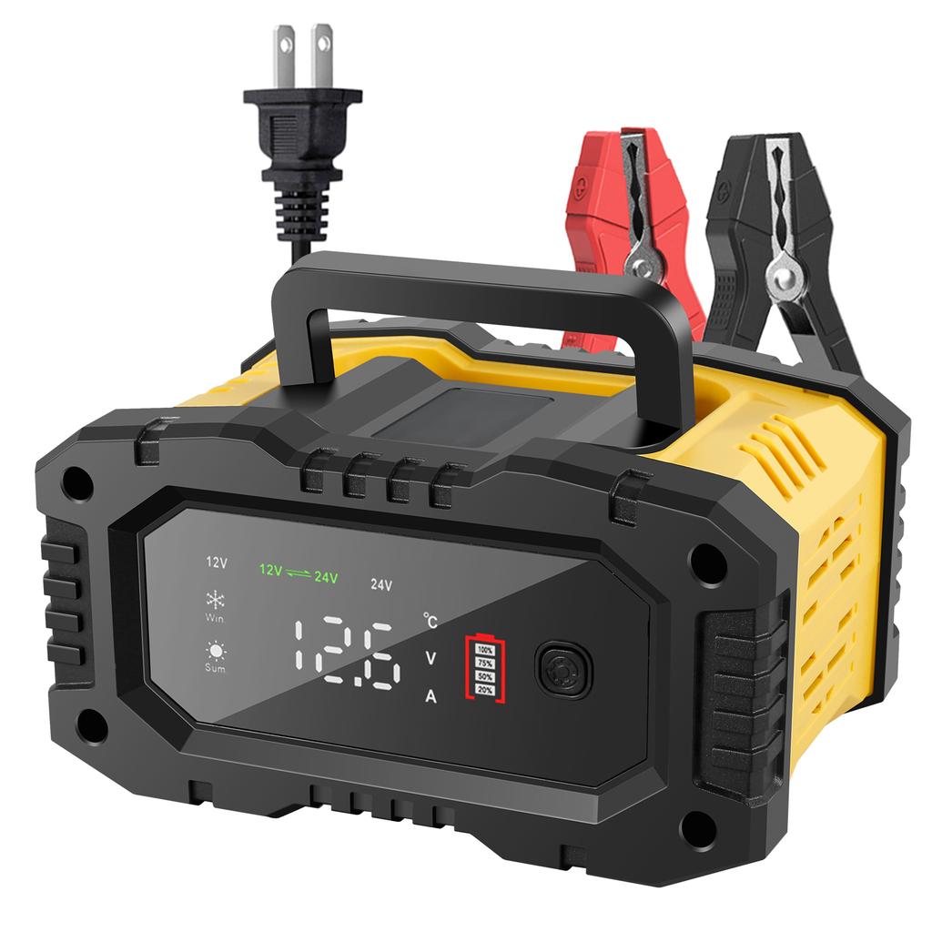 Car Battery Charger with Temperature Compensation LCD Display Automotive Charger Portable Battery Maintainer Trickle Charger