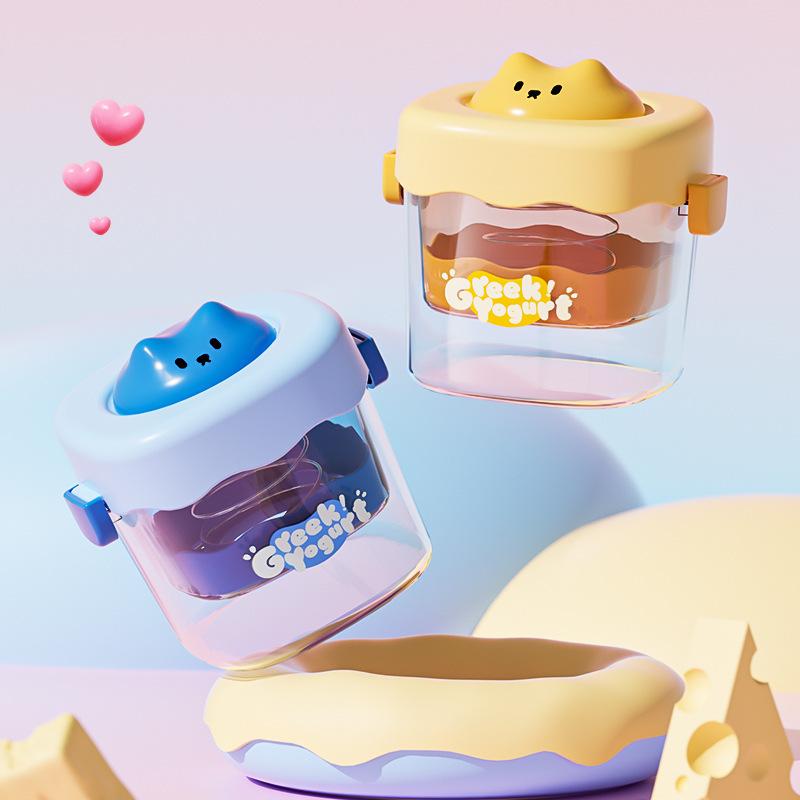 Greek Yogurt Maker Cute Cartoon Cat Pattern 1Pcs BPA Free Container with Leak Proof Lid for Gift Giving