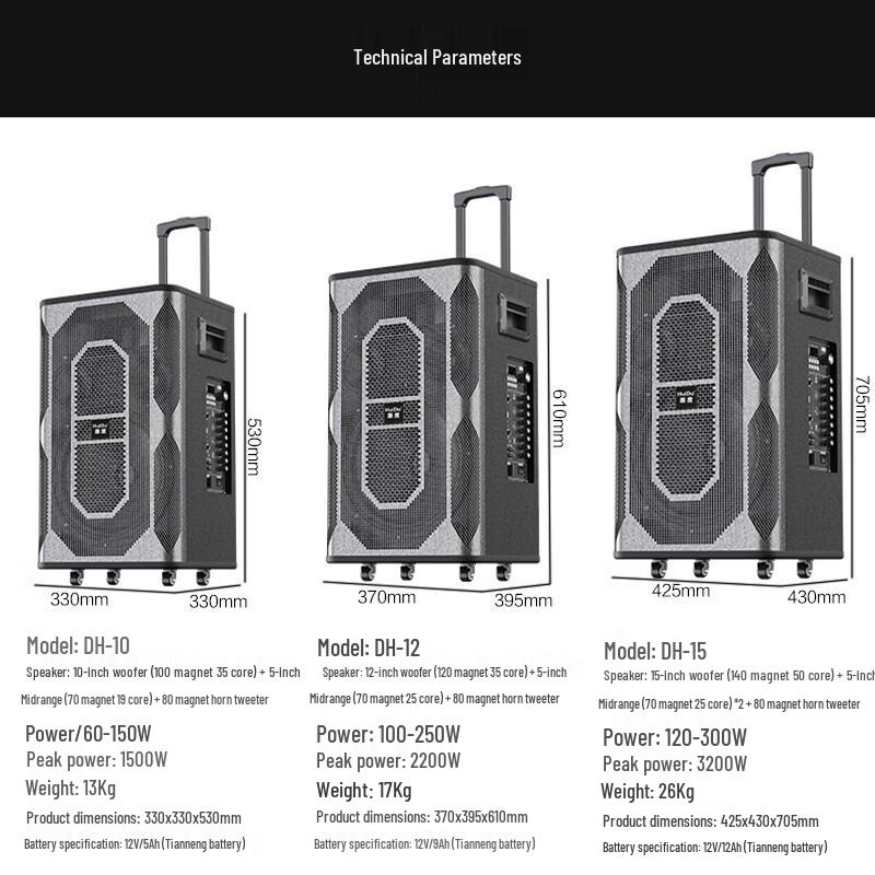 HuiDu DH-12 Portable Bluetooth Karaoke Trolley Speaker