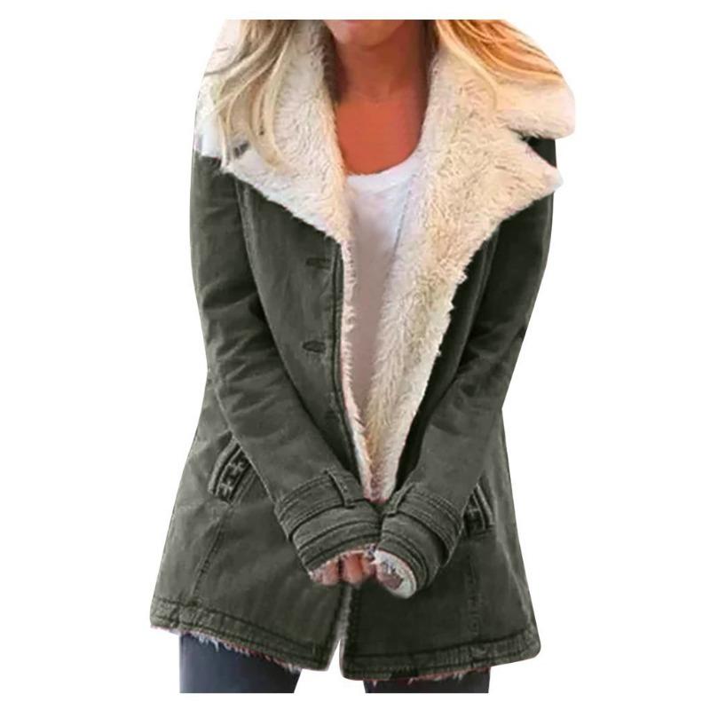 Winter Solid Color Plush Lapel Mid Length Solid Color Women's Long Sleeved Jacket